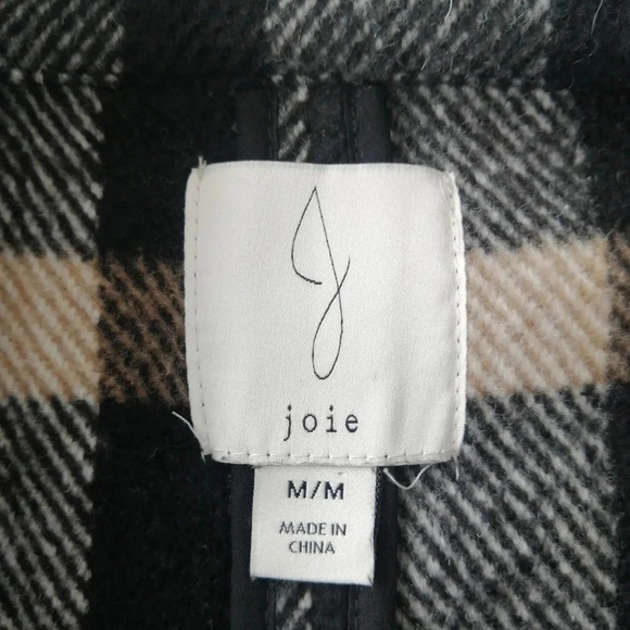 Joie Plaid Wool Blend Open Jacket Black and Tan Heritage Plaid Medium - Picture 11 of 16